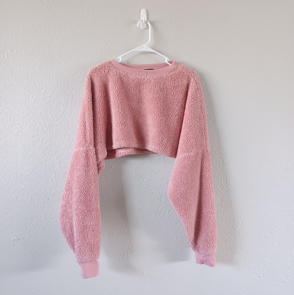 Oversized Cropped Soft Teddy Pullover Crewneck Sweater S/M Loose